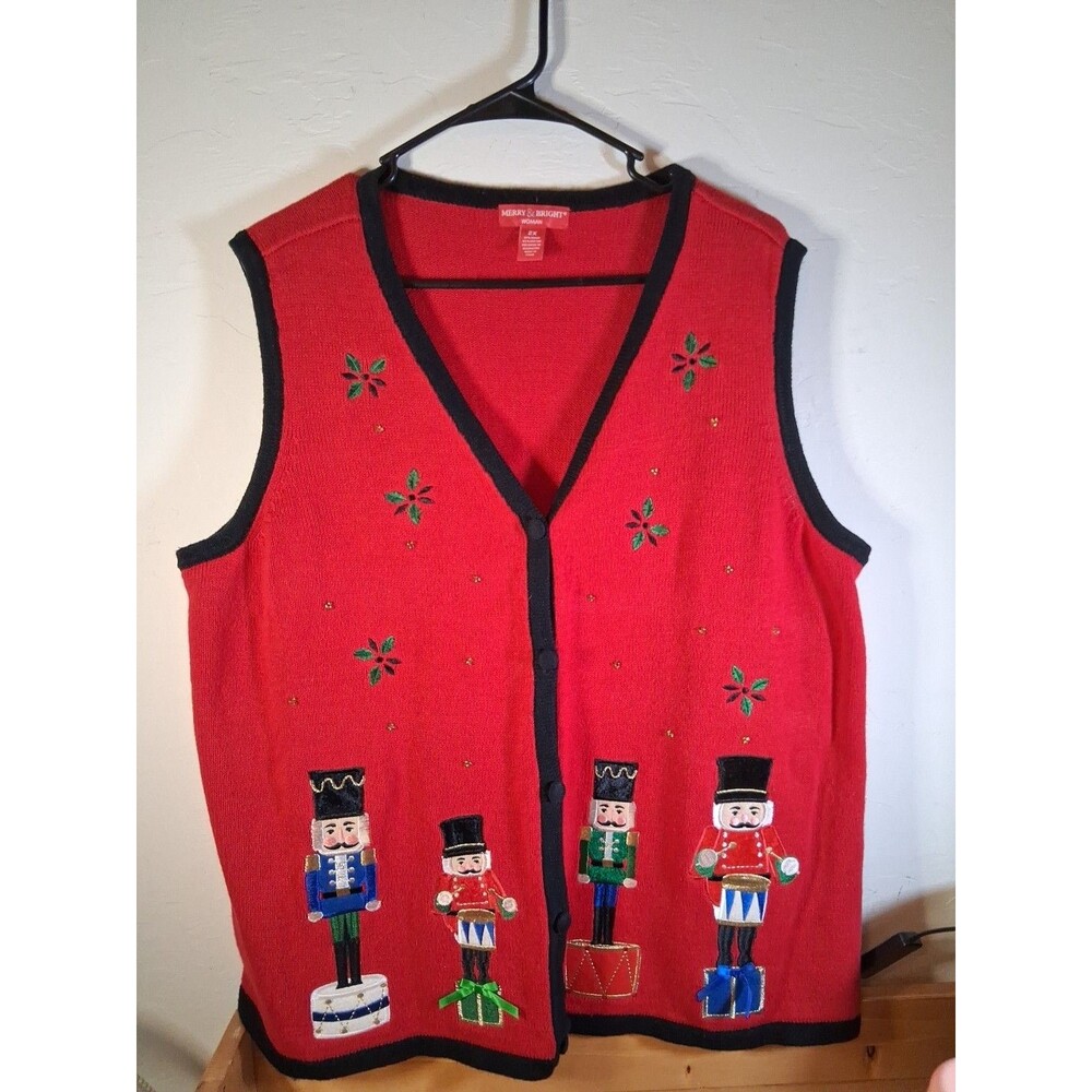Red Sweater Vest Christmas Tin Soldier By Merry&Bright Sz 2X Gently Used